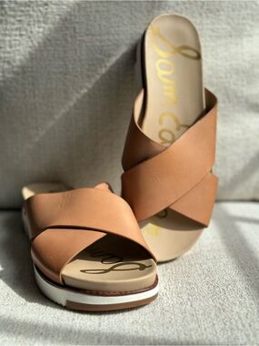 Sam Edelman Audrea Leather Platform Slide Sandals – Size 6 (Natural)